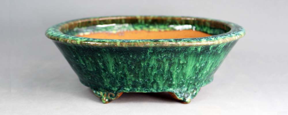 15-16 Green Glazed Japanese Bonsai Pot (No. 1547)